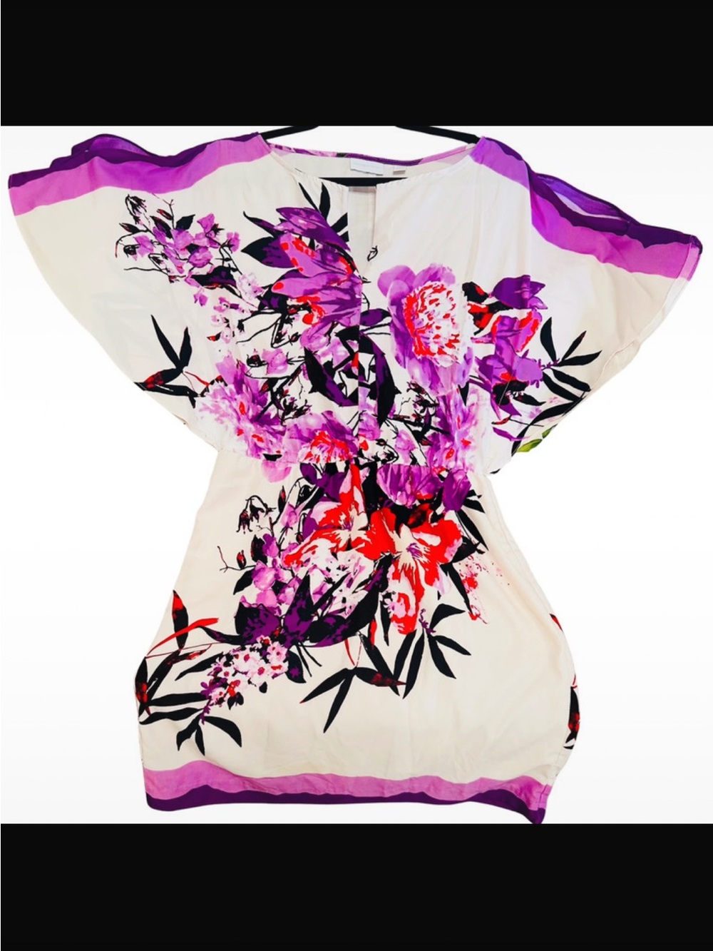 Floral Print Kimono Sleeve Dress in Purple & Red